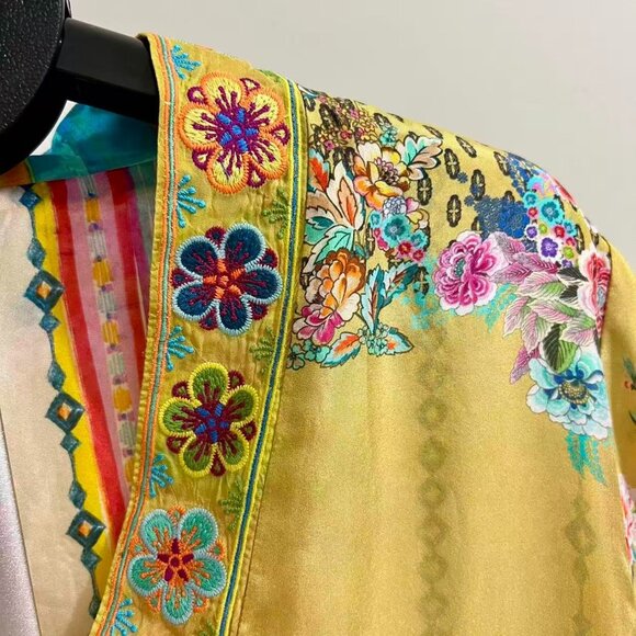 $880 NWOT Johnny Was Long Reversible Silk Embroidered Bohemia Kimono Size S - Picture 7 of 16